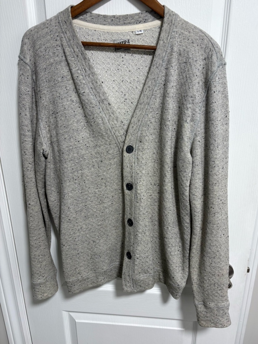 Vintage Naked & Famous Denim Light Heather Grey Speckled Cardigan